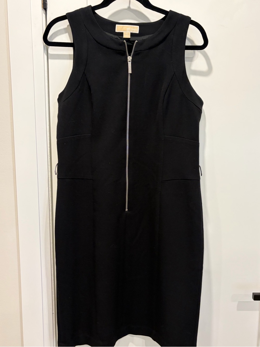 Michael Kors Black Sleeveless Zip-Front Shift Dress